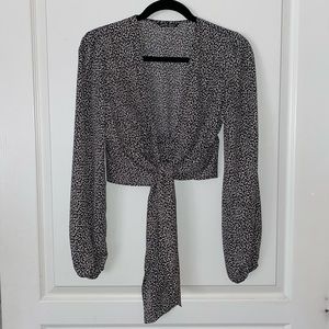 SHEIN animal print front tie blouse
